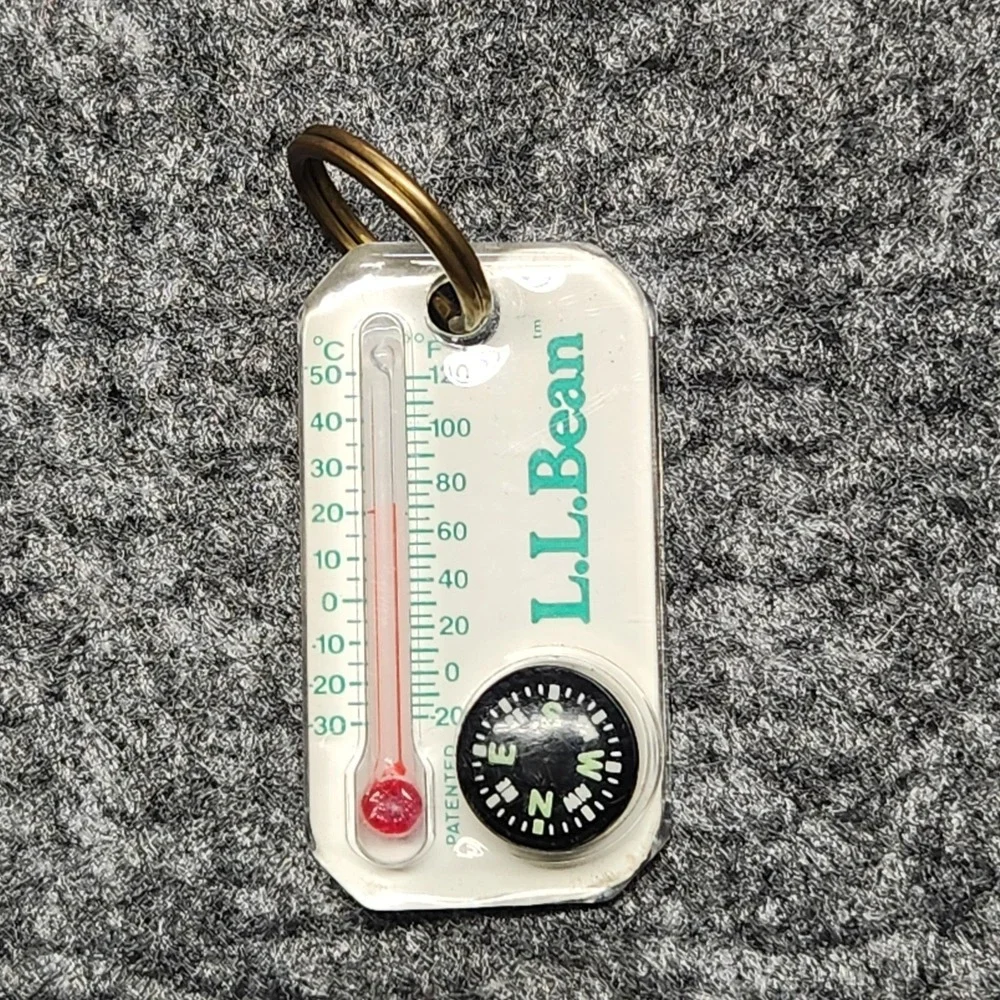 LL Bean Vintage Zip-O-Gage Micro Thermometer Compass Collectors Key Chain